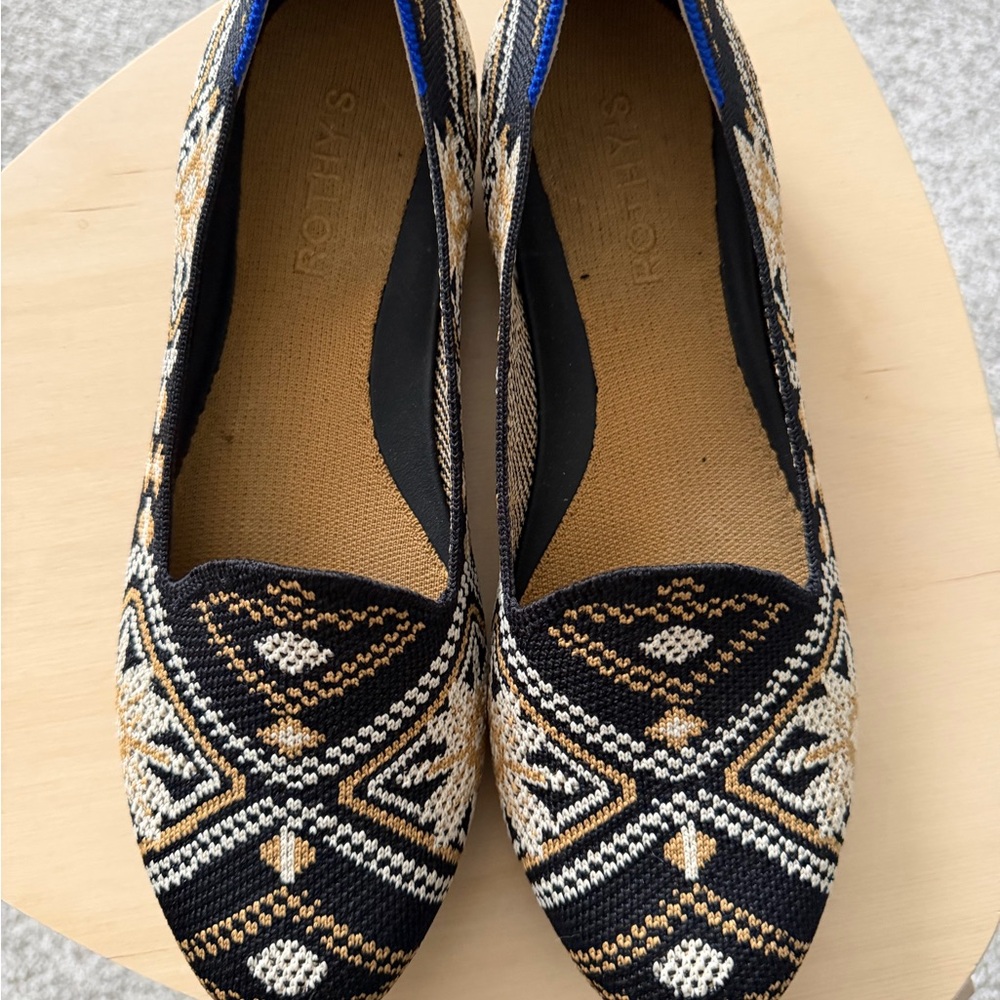 Rothy's Black, Gold & Cream Patterned Knit Ballet Flats - Picture 2 of 5